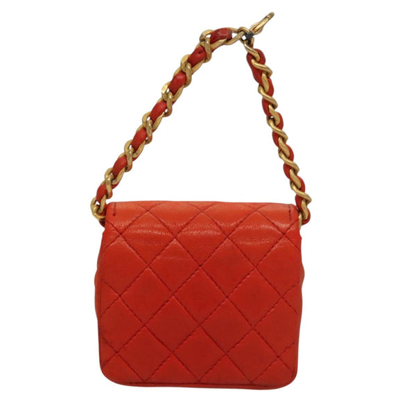 CHANEL Mini Mini Matelasse Charm Lamb Skin Orange CC Auth BD1634