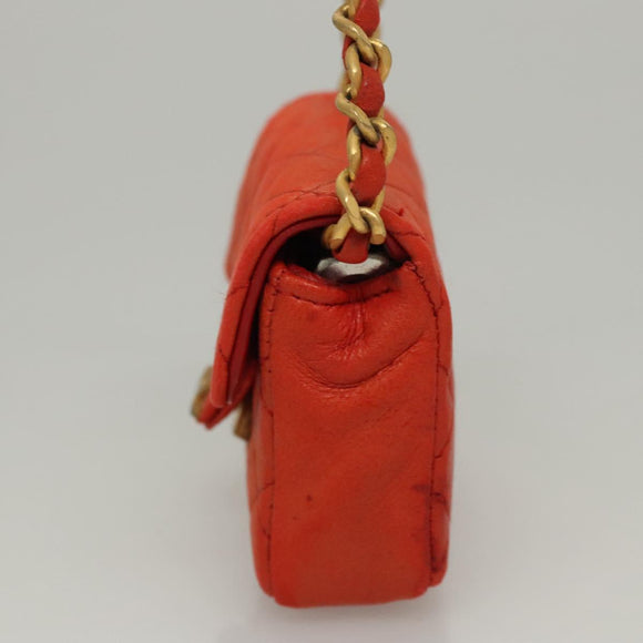 CHANEL Mini Mini Matelasse Charm Lammleder Orange CC Auth BD1634