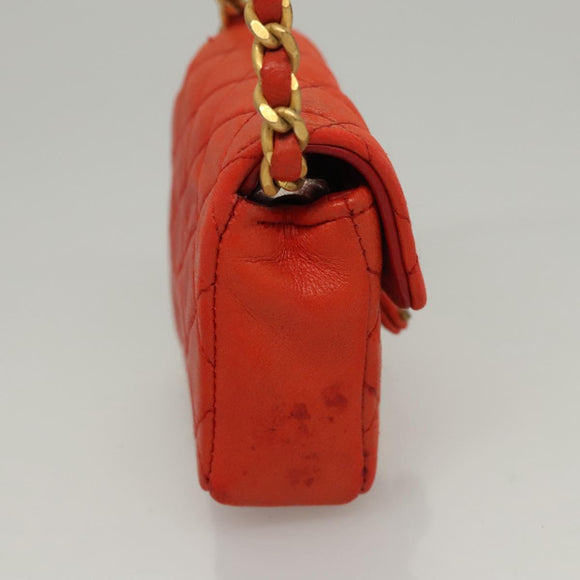 CHANEL Mini Mini Matelasse Charm Lamb Skin Orange CC Auth BD1634
