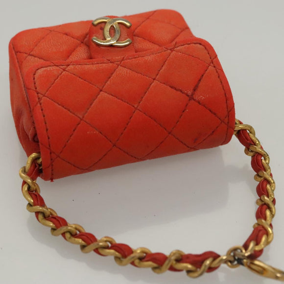 CHANEL Mini Mini Matelasse Charm Lamb Skin Orange CC Auth BD1634