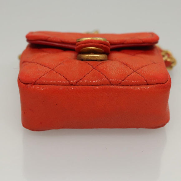 CHANEL Mini Mini Matelasse Charm Lamb Skin Orange CC Auth BD1634