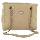 PRADA Chain Shoulder Bag Nylon Beige Auth BD1635-1