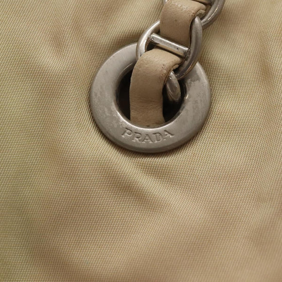 PRADA Chain Shoulder Bag Nylon Beige Auth BD1635