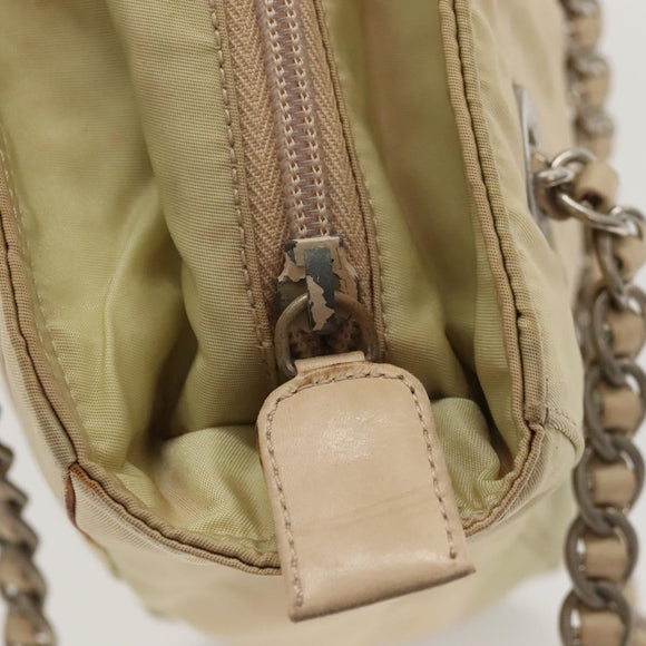 PRADA Chain Shoulder Bag Nylon Beige Auth BD1635