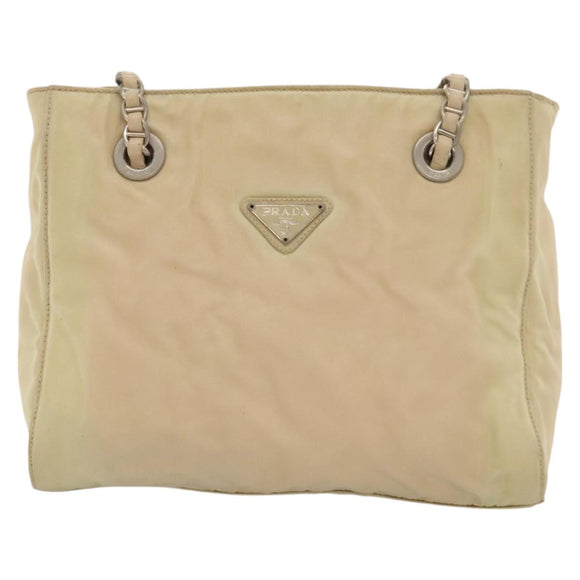 PRADA Chain Shoulder Bag Nylon Beige Auth BD1635