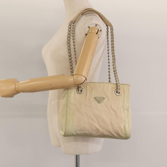 PRADA Chain Shoulder Bag Nylon Beige Auth BD1635