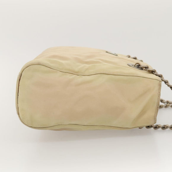 PRADA Chain Shoulder Bag Nylon Beige Auth BD1635