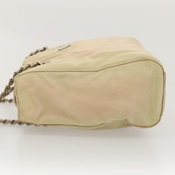 PRADA Chain Shoulder Bag Nylon Beige Auth BD1635