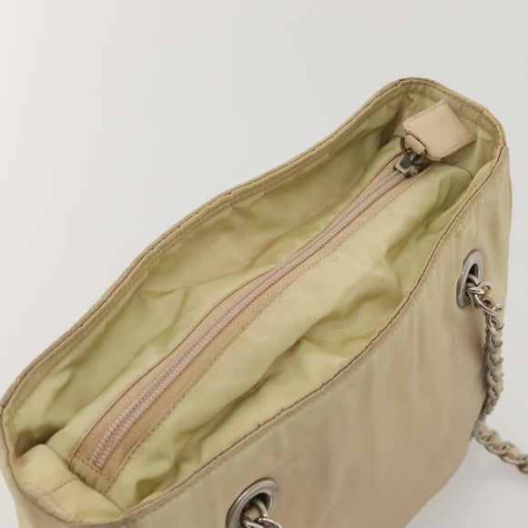 PRADA Chain Shoulder Bag Nylon Beige Auth BD1635