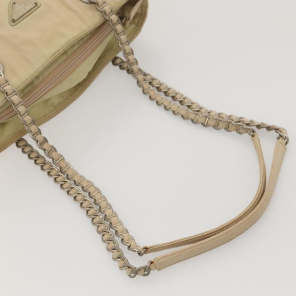 PRADA Chain Shoulder Bag Nylon Beige Auth BD1635