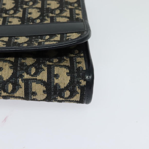 Christian Dior Trotter Canvas Chain Shoulder Bag Navy Gold Auth BD1650