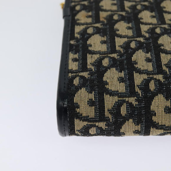 Christian Dior Trotter Canvas Chain Shoulder Bag Navy Gold Auth BD1650