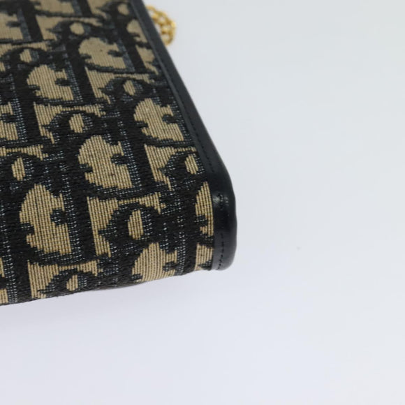 Christian Dior Trotter Canvas Chain Shoulder Bag Navy Gold Auth BD1650