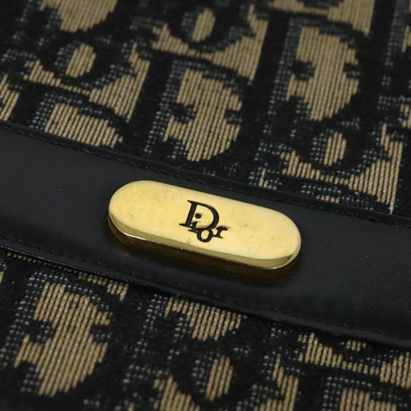 Christian Dior Trotter Canvas Chain Shoulder Bag Navy Gold Auth BD1650