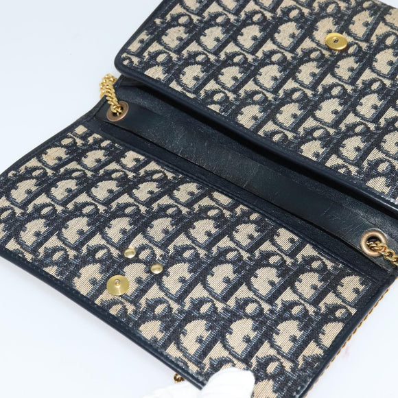 Christian Dior Trotter Canvas Chain Shoulder Bag Navy Gold Auth BD1650