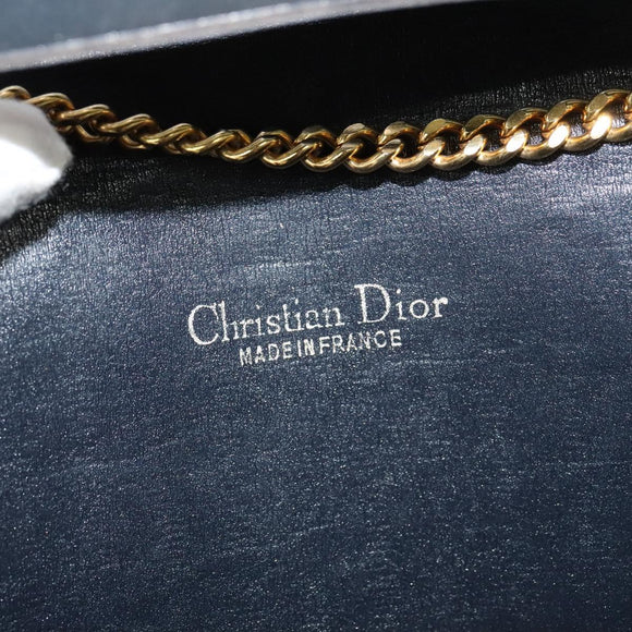 Christian Dior Trotter Canvas Chain Shoulder Bag Navy Gold Auth BD1650