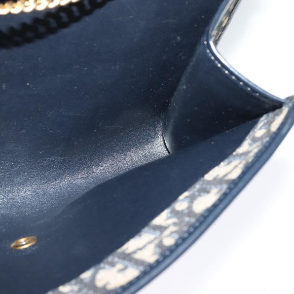 Christian Dior Trotter Canvas Chain Shoulder Bag Navy Gold Auth BD1650