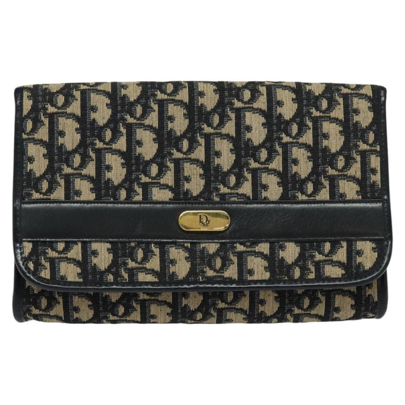 Christian Dior Trotter Canvas Chain Shoulder Bag Navy Gold Auth BD1650