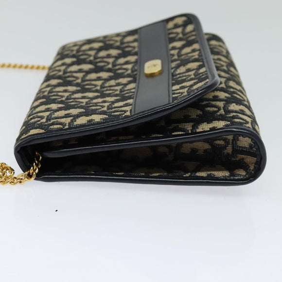 Christian Dior Trotter Canvas Chain Shoulder Bag Navy Gold Auth BD1650