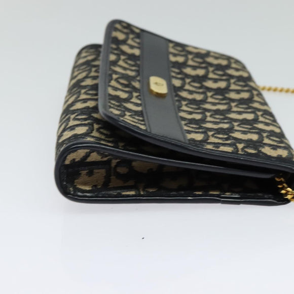 Christian Dior Trotter Canvas Chain Shoulder Bag Navy Gold Auth BD1650