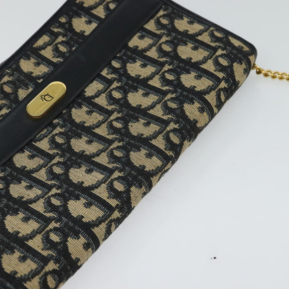 Christian Dior Trotter Canvas Chain Shoulder Bag Navy Gold Auth BD1650