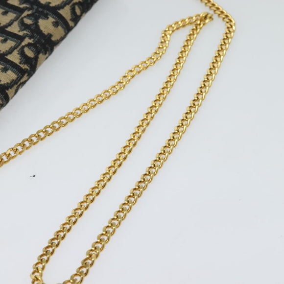 Christian Dior Trotter Canvas Chain Shoulder Bag Navy Gold Auth BD1650