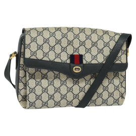 GUCCI GG Supreme Sherry Line Shoulder Bag PVC Navy Gold 904 02 084 Auth BD1652