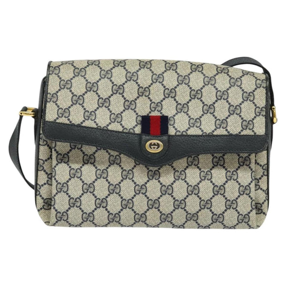 GUCCI GG Supreme Sherry Line Shoulder Bag PVC Navy Gold 904 02 084 Auth BD1652