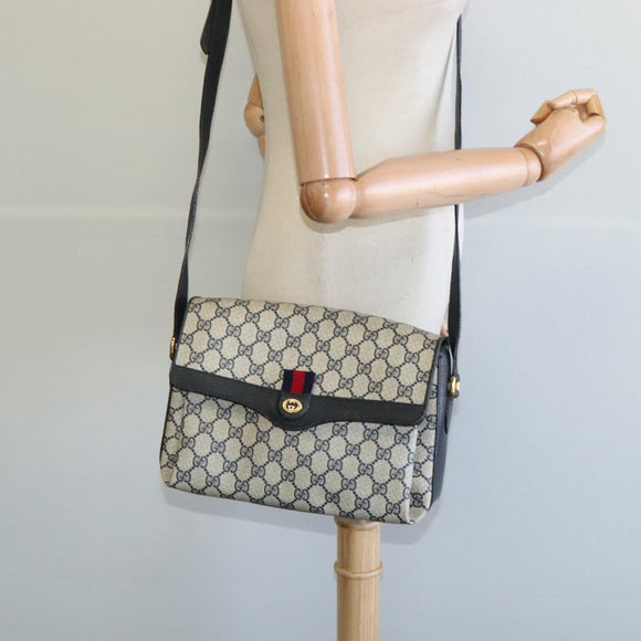 GUCCI GG Supreme Sherry Line Shoulder Bag PVC Navy Gold 904 02 084 Auth BD1652