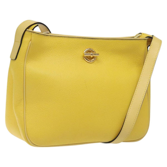 CELINE Shoulder Bag Leather Gold Yellow Auth BD1655