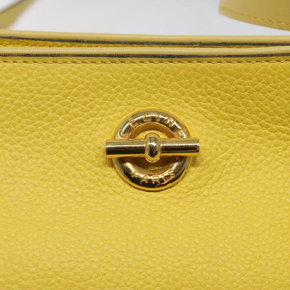 CELINE Shoulder Bag Leather Gold Yellow Auth BD1655