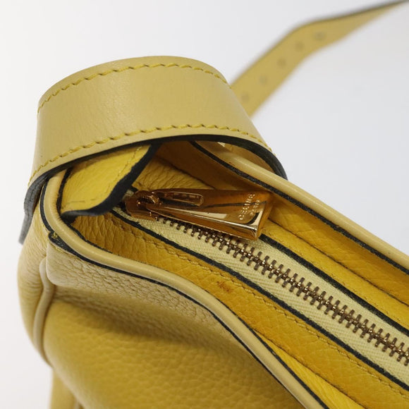 CELINE Shoulder Bag Leather Gold Yellow Auth BD1655