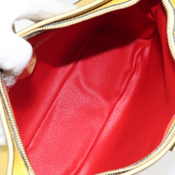 CELINE Shoulder Bag Leather Gold Yellow Auth BD1655