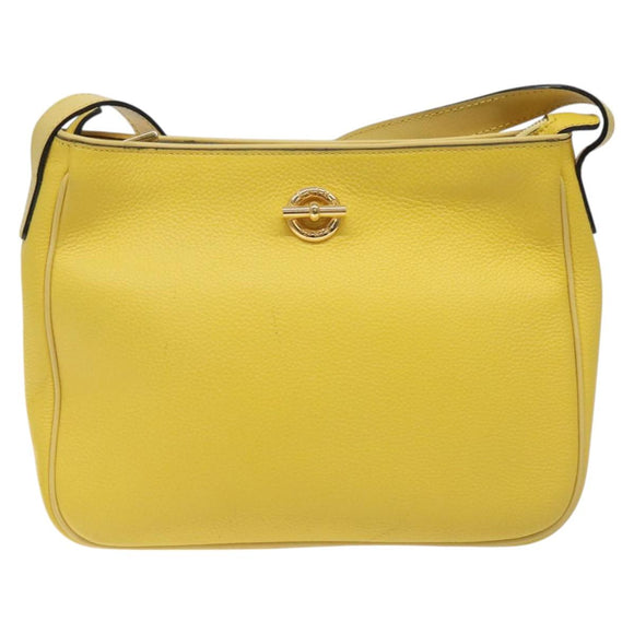 CELINE Shoulder Bag Leather Gold Yellow Auth BD1655