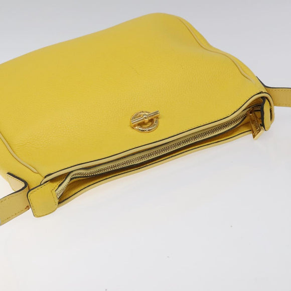 CELINE Shoulder Bag Leather Gold Yellow Auth BD1655