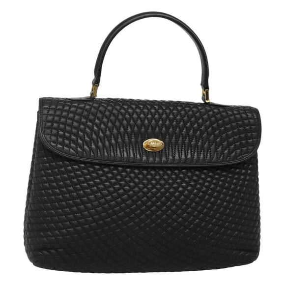 BALLY Hand Bag Leather Black Gold Auth BD1660