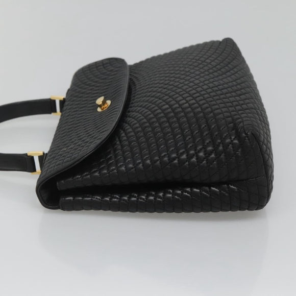 BALLY Hand Bag Leather Black Gold Auth BD1660