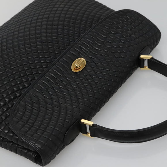BALLY Hand Bag Leather Black Gold Auth BD1660