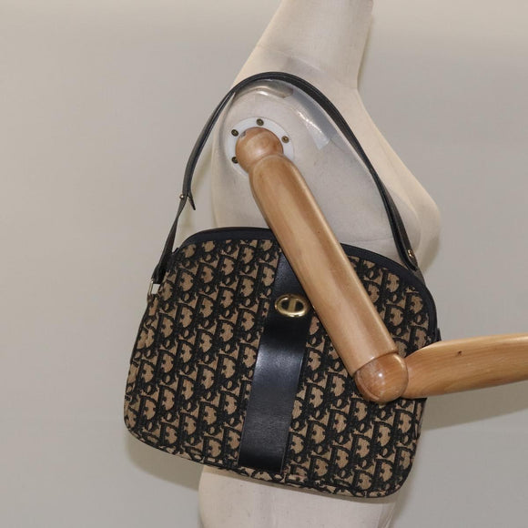 Christian Dior Trotter Canvas Shoulder Bag Navy Gold Auth BD167