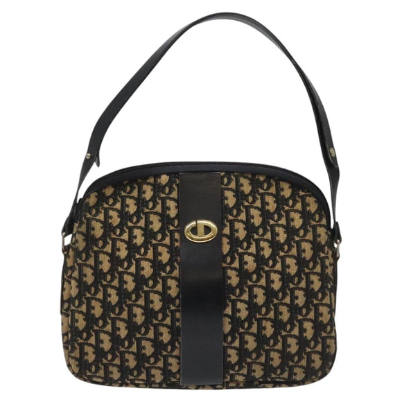 Christian Dior Trotter Canvas Shoulder Bag Navy Gold Auth BD167