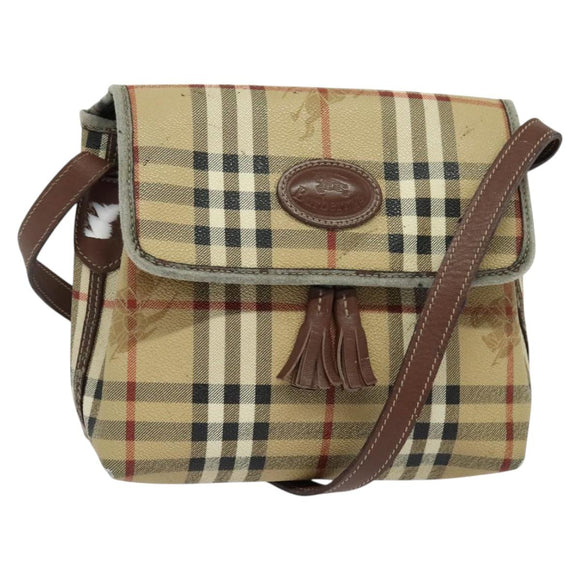 Burberrys Nova Check Shoulder Bag PVC Beige Brown gold Auth BD1678