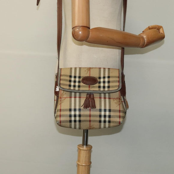 Burberrys Nova Check Shoulder Bag PVC Beige Brown gold Auth BD1678
