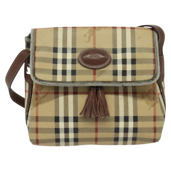 Burberrys Nova Check Shoulder Bag PVC Beige Brown gold Auth BD1678