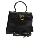 Salvatore Ferragamo Gancini Hand Bag Leather 2way Black Gold Auth BD1703-1