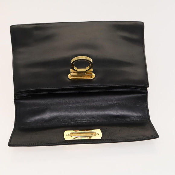 Salvatore Ferragamo Gancini Hand Bag Leather 2way Black Gold Auth BD1703