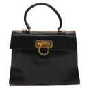 Salvatore Ferragamo Gancini Hand Bag Leather 2way Black Gold Auth BD1703-13