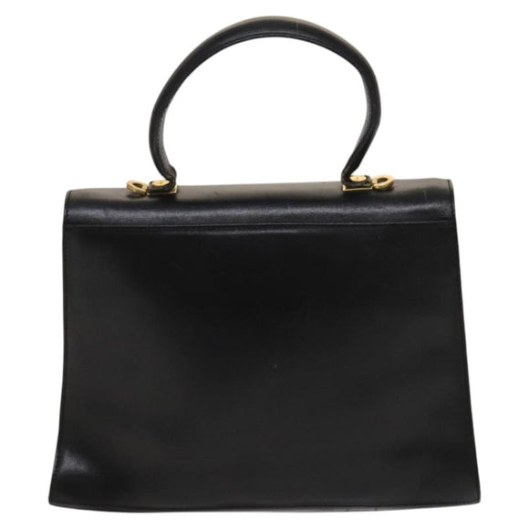 Salvatore Ferragamo Gancini Hand Bag Leather 2way Black Gold Auth BD1703