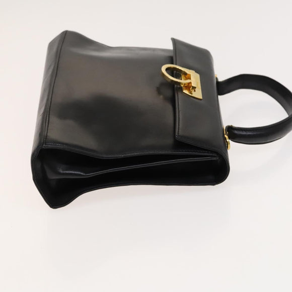Salvatore Ferragamo Gancini Hand Bag Leather 2way Black Gold Auth BD1703
