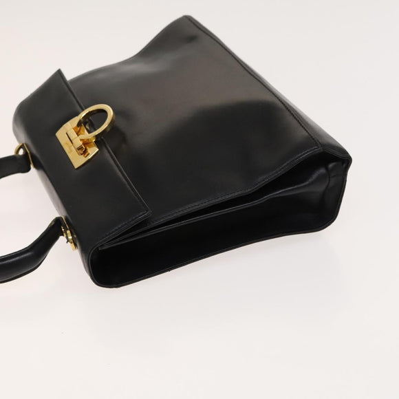 Salvatore Ferragamo Gancini Hand Bag Leather 2way Black Gold Auth BD1703