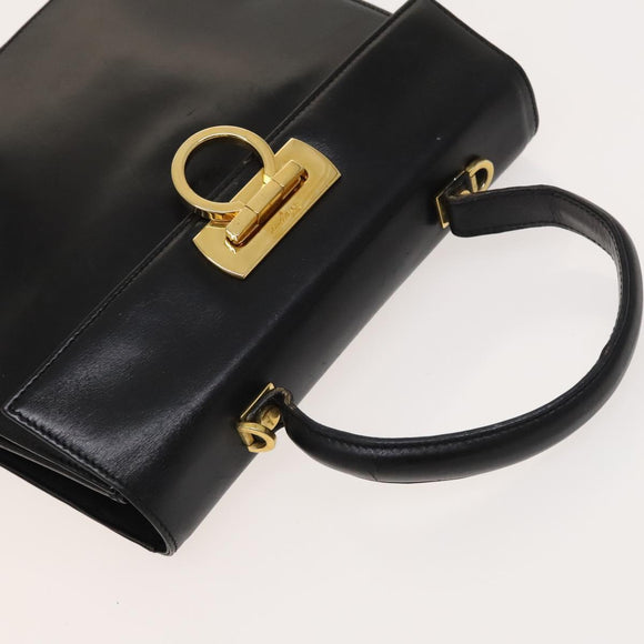 Salvatore Ferragamo Gancini Hand Bag Leather 2way Black Gold Auth BD1703